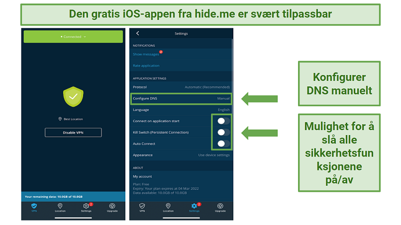 Screenshot of hideme's iOS app