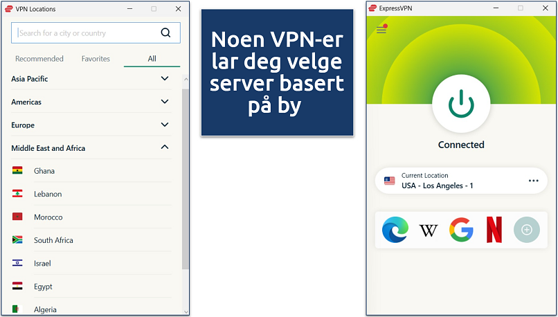 Screenshot of the ExpressVPN Windows app with its server list